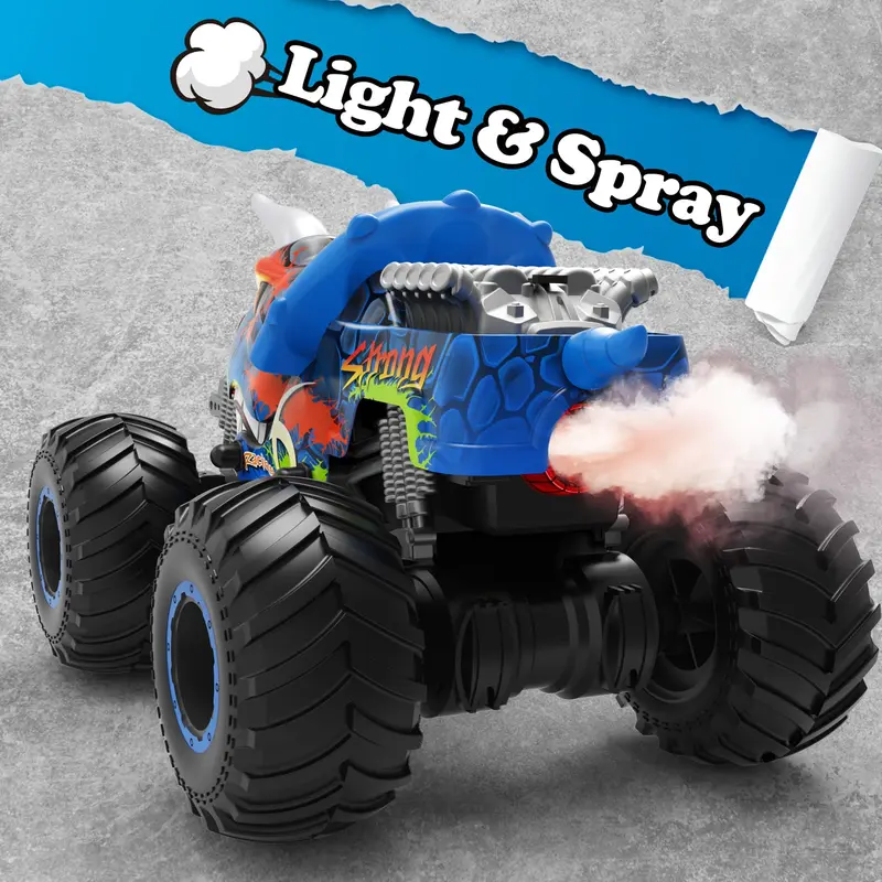 Remote Control Monster Truck, 1 Set 360 Degree Stunt Function Off Road Triangle Dragon Monster Truck Toy with Light & Music & Spray, RC Car Toy for Teenagers 4
