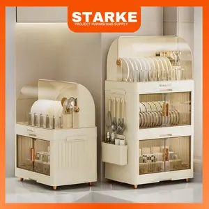 Starke Rak Piring Plastik Tertutup Rak Pengering Piring Lipat Rak Cuci Piring Rak Mangkok Dapur