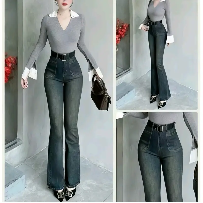 ( Vải k nhăn) Quần jean nữ ống loe hách dáng siêu đỉnh_ Quần bò nữ đẹp thanh lịch sang chảnh quansuong namlun 1