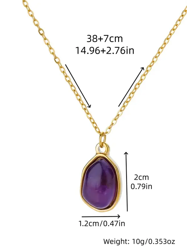Women's Simple Style Artificial Gemstone Decorated Necklace with Geometric Pendant Design, Elegant Trendy Pendant Necklace For Daily & Party As Gift Without Box 7