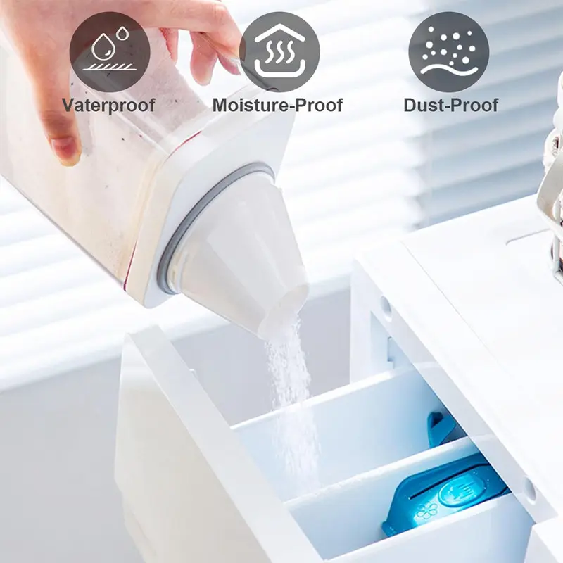Hộp Đựng Bột Giặt 1900Ml, Hộp Đựng Chống Ẩm Kèm Cốc Đo, Hộp Đựng Bột Giặt Trong Suốt 1