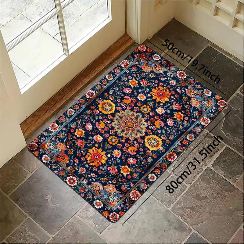 Vintage Floral Pattern Floor Mat, 1 Count Non-slip Soft Floor Carpet, Decorative Area Rug for Home Living Room Bedroom Kitchen, Christmas Gifts, Christmas Decorations 5
