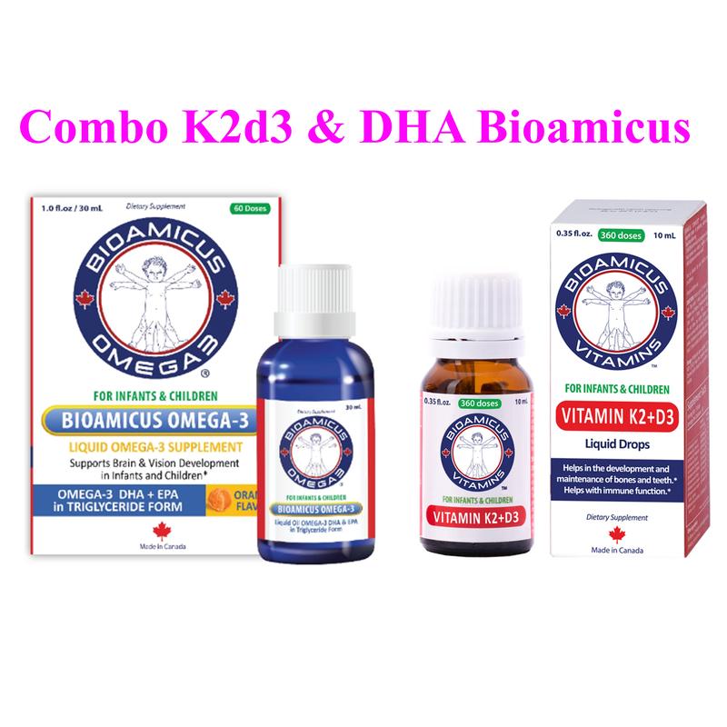 ( Kèm quà tặng) Combo siro Vitamin k2d3 và siro DHA bioamicus cho bé