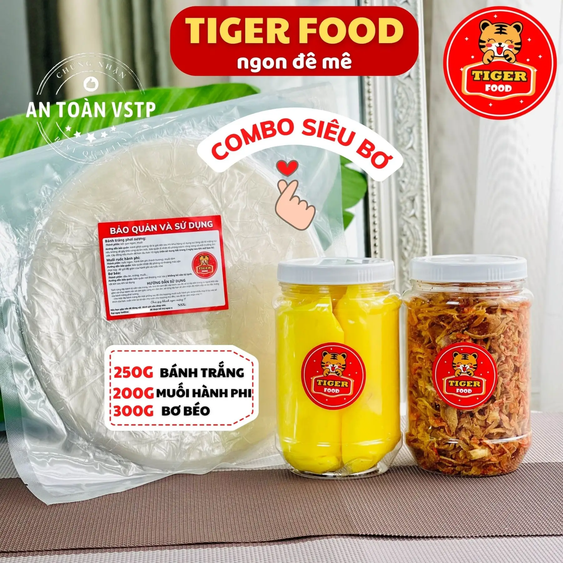 Bánh Tráng Phơi Sương Combo Siêu Bơ 300G - Tiger Food - Muối Tôm Hành Phi Siêu Ngon Ăn Là Ghiền - Đồ Ăn Vặt Snack
