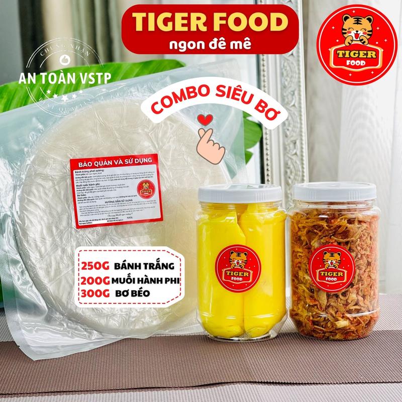 Bánh tráng phơi sương COMBO SIÊU BƠ 300G - TIGER FOOD - Muối tôm hành phi SIÊU NGON ĂN LÀ GHIỀN - Đồ ăn vặt Snack
