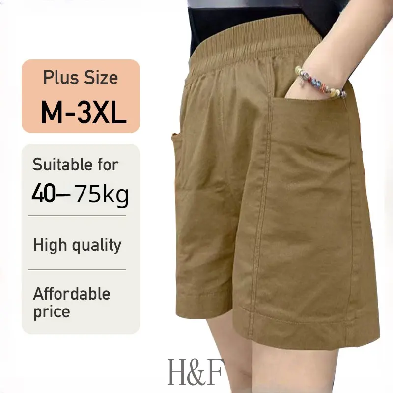 2024 Women Cotton Shorts Loose High Waist Korean Casual Fashion Womenswear Bottom Pocket Sea Lingerie Clothing Basic Comfort Hip Check
