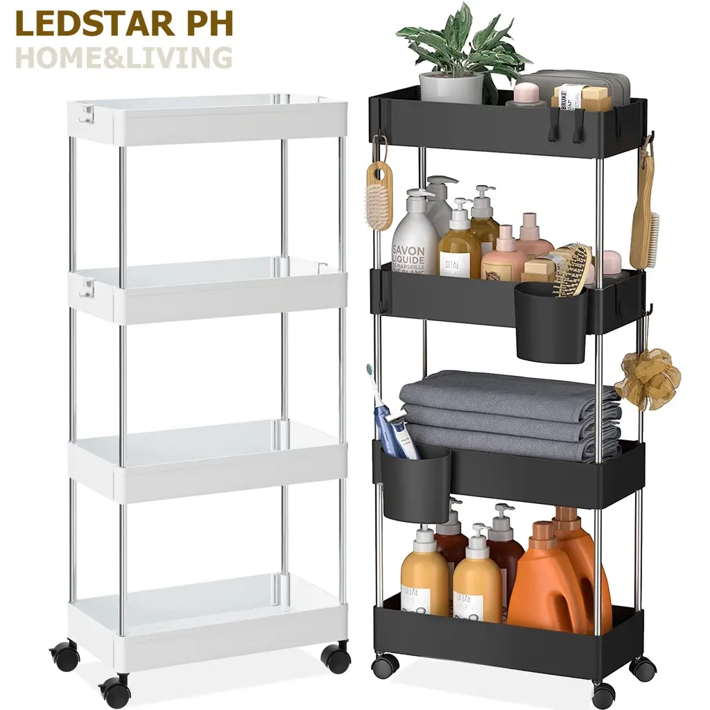 4 Layer Moving Rack Kitchen Storage Shelf Wall Cabinets Home Bedroom ...