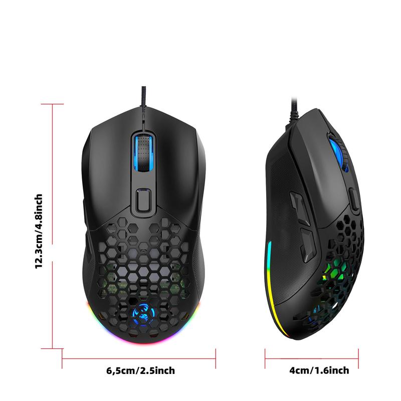 Wired Mouse, RGB Backlight Hollowed Out Gaming Mouse with Replaceable Back Cover, Lightweight Mouse for Home & Office 7