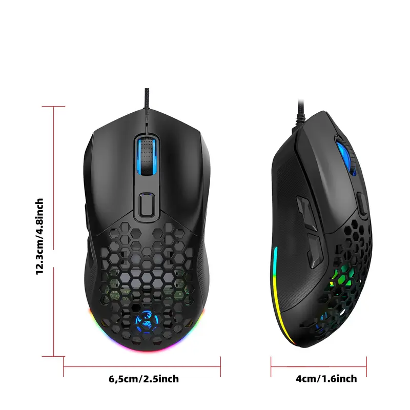 Wired Mouse, RGB Backlight Hollowed Out Gaming Mouse with Replaceable Back Cover, Lightweight Mouse for Home & Office 7