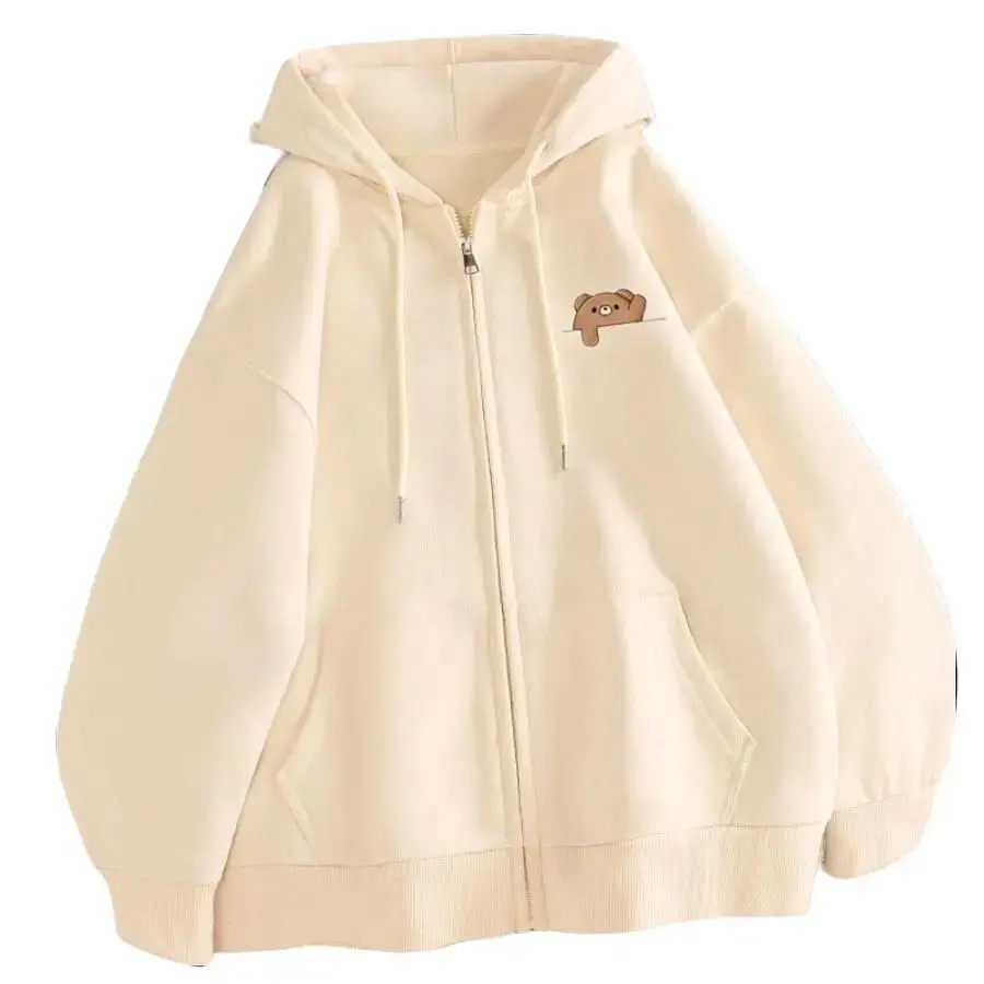 Áo Khoác Khóa Nỉ - Fashion Hàn Quốc, Hình Gấu Vẫy Tay Đơn Giản, Chất Vải Cotton Phù Hợp Mặc Vào Đông