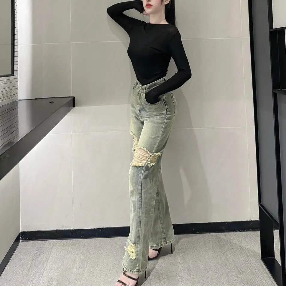 Quần jean ống suông màu bụi dành cho các chị nấm lùn (95cm)
