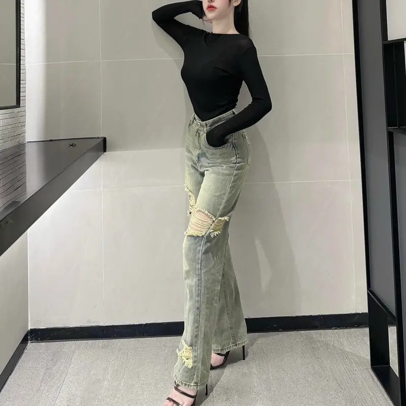 Quần jean ống suông màu bụi dành cho các chị nấm lùn (95cm) 0