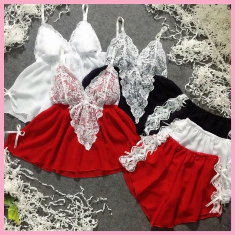 Đồ bộ ngủ bigsize(SIZE 40-80KG)/ Đồ ngủ bigsize 2 dây ren trắng có mút, chất voan xuyên thấu, mã 14 Trơn