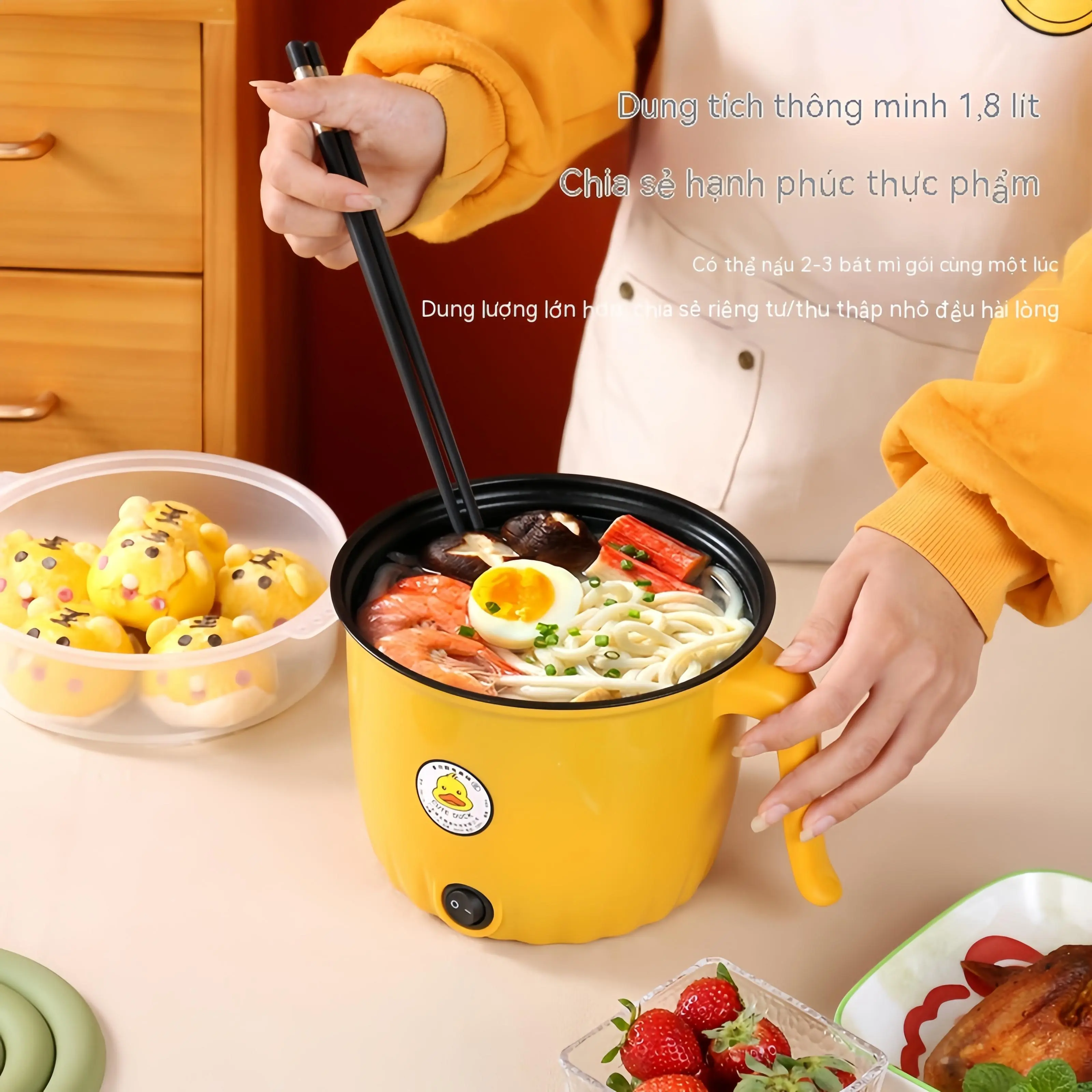 Mới bán chạy nhất vịt vàng nhỏ điện mini nồi điện đa năng gia đình tất cả trong một chảo chống dính Nồi Lẩu Nồi Lẩu Điện