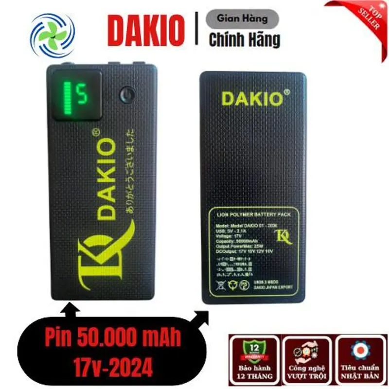 (BẢO HÀNH 1 NĂM) Bộ Phụ Kiện Áo Điều Hòa Nhật Bản DAKIO Pin 50,000mAh, quạt 17V công suất mạnh kèm sạc,dây DC chống đứt 2