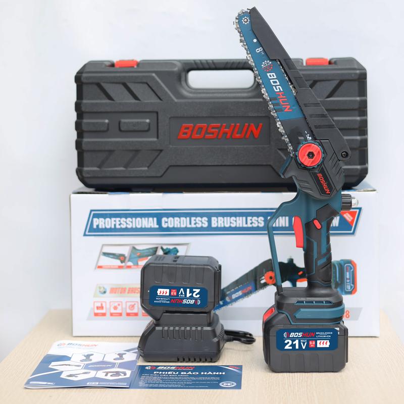 [Có Bơm Nhớt Tự Động] Máy Cưa Pin 8 Inch Boshun Cầm Tay - CS08 - Tốc Độ Cưa 7m/s - Không Chổi Than Cao Cấp - Chân Pin Phổ Thông 2 Pin 15 Cell 21V/6Ah