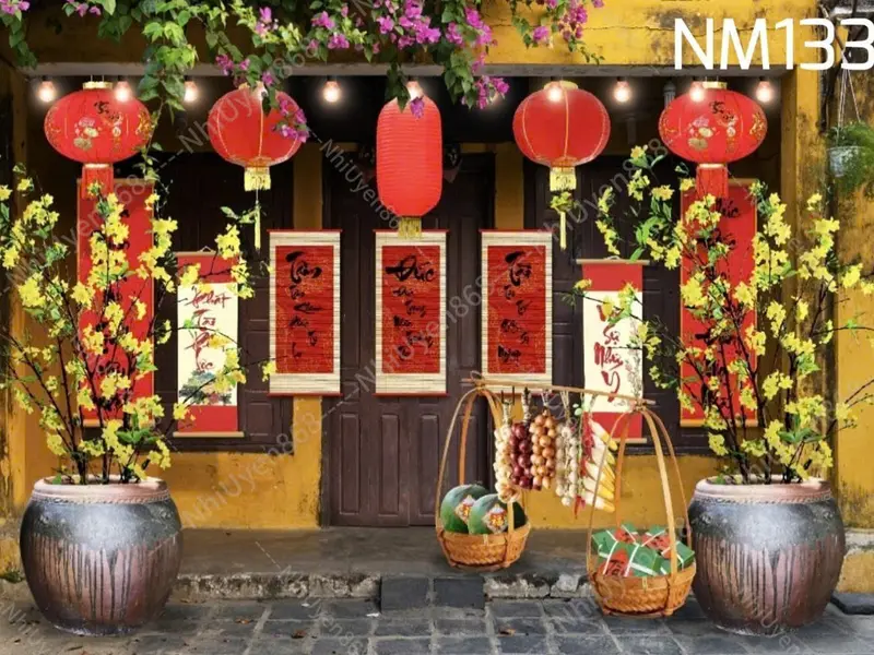 Tranh vải decor Tết mẫu mới 2025 / Phông vải Tết xưa / Nền trang trí Tết nguyên đán (2) 7
