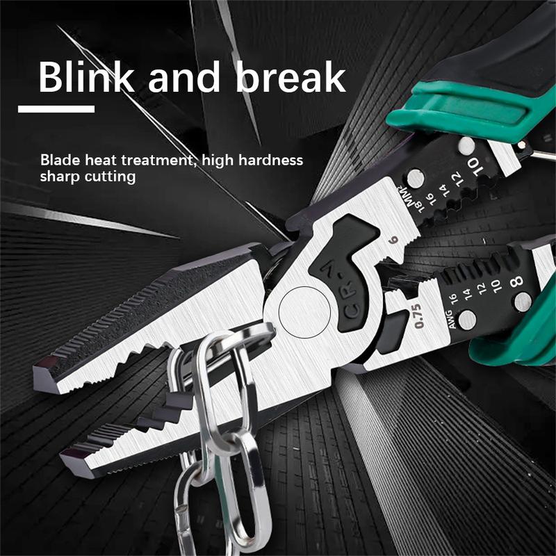 TOOLEAGUE 9-in-1 Wire Stripper Tool – Multifunctional Needle Nose Pliers With Cable Cutter, Crimper, Bolt Cutter, Wire Winder, C-RV Steel, TPR Handle