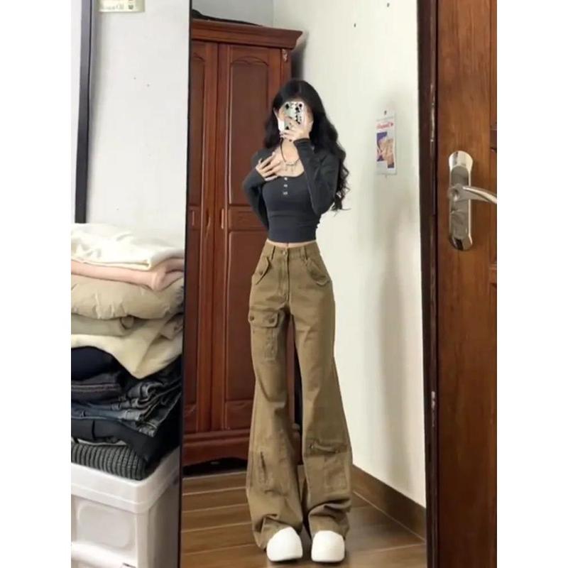 Quần Jean Túi Hộp Phong Cách Rung Cảm Mỹ, Dành Cho Nữ, Hàng Mới Về Mùa Hè, Cạp Cao, Phiên Bản Hẹp Bó Sát, Quần Thường Ngày Ống Đứng, Thời Trang 0