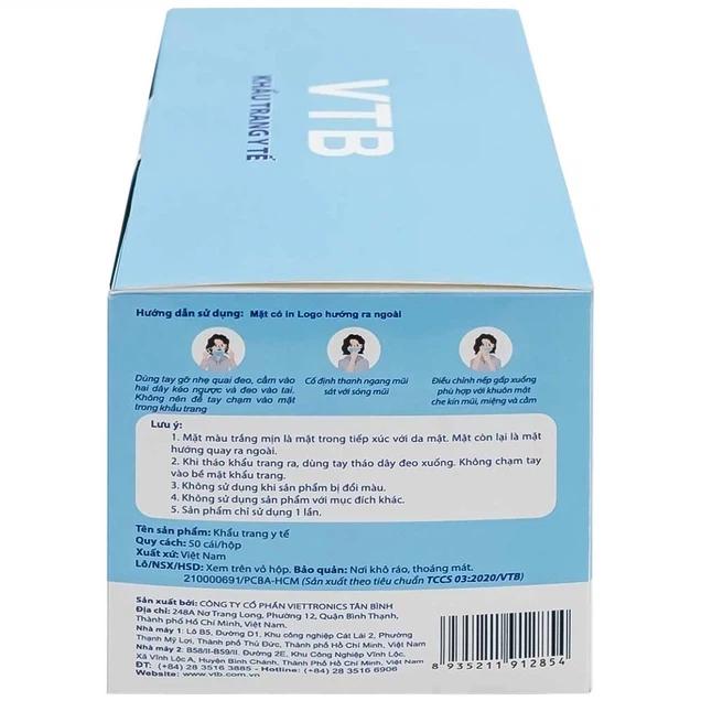 Product Introduction of ￼Khẩu trang y tế VTB màu trắng 3 lớp hỗ trợ ngăn khói, bụi, kháng khuẩn (50 cái) 16