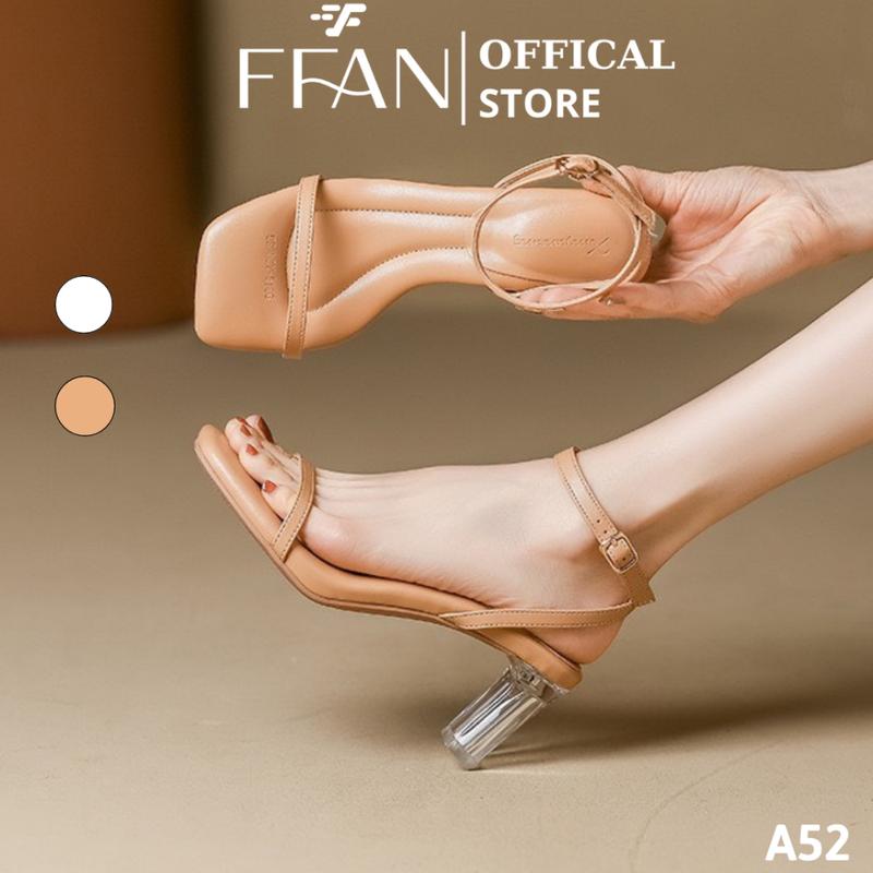 sale lẻ size Sandal cao gót guốc nữ đế vuông mũi vuông cao cấp dép A52 da mềm mại FFAN STORE 7 phân màu be trắng sữa