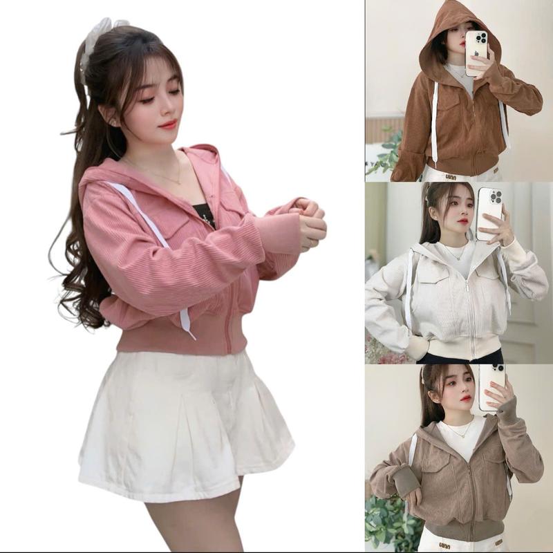 Áo Khoác Chống Nắng Thời Trang Nhung Gân Dành Cho Nữ ( Túi Cách Điệu)