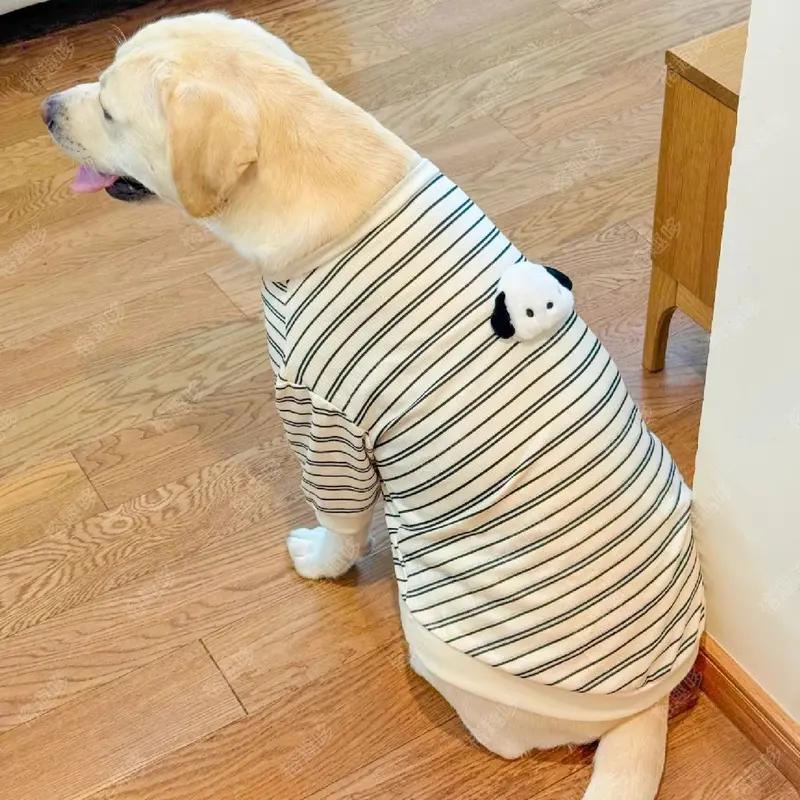 Quần áo mới cho chó Trung Bình và Lớn mùa thu và mùa đông, thiết kế sọc, phụ kiện dễ thương, áo len cổ tròn, thích hợp cho Labrador, Samoyed, làm bằng len, được phát hành vào năm 2024 1