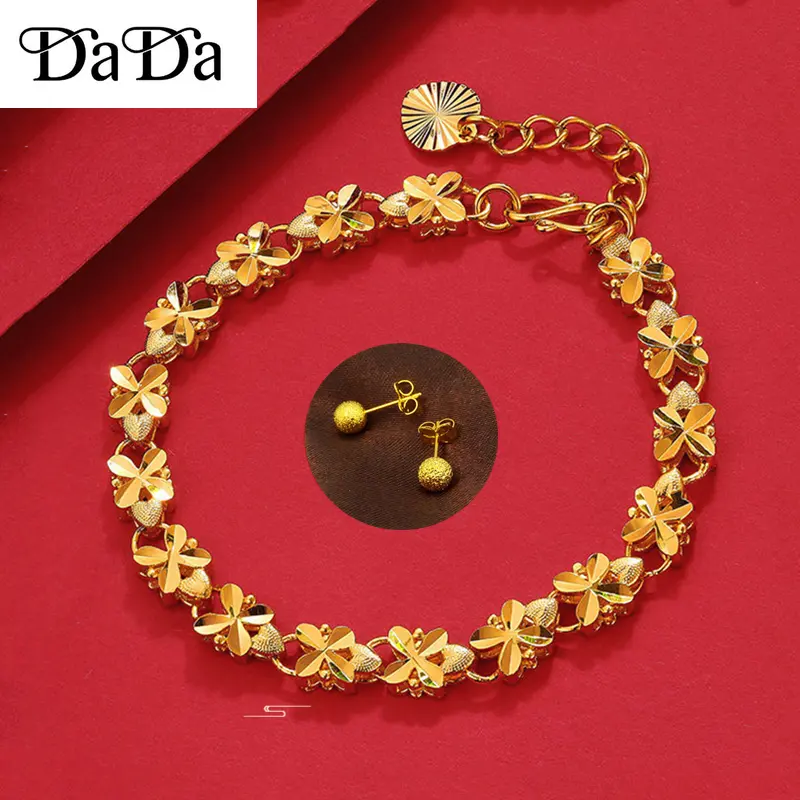 Original 916 gold-plated singapore bracelet lucky clover jewelry women's gift earrings