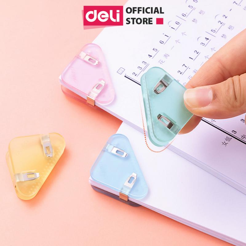 Kẹp giấy tam giác Deli - kẹp đánh dấu trang sách, kẹp hồ sơ tài liệu tam giác bằng nhựa thiết kế dễ thương màu pastel giá rẻ