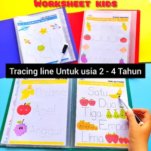WORKSHEET 40 hlm WIPE AND CLEAN Belajar Mengikuti Garis Tracing Line   2 3 4 Tahun Buku Kids