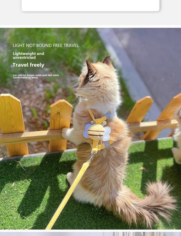 Product Introduction of Cat Chest and Back Bee Adjustable Hand Holding Rope Breathable Small Dog Dog Dog Leash Walking Cat Dog Leash Cartoon 4