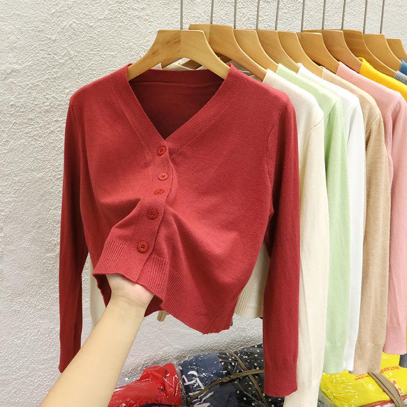 Áo Khoác Cardigan Dệt Kim, Cổ Chữ V, Ngắn, Dành Cho Nữ, Hàng Mới Về Mùa Thu 2024, Màu Trơn Áo Len Áo Mặc Bên Ngoài, Dài Tay, Áo Dệt Kim, Áo Không Dây Nữ 4