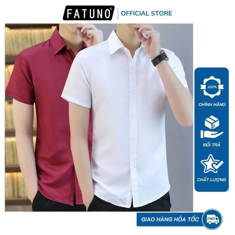 Áo sơ mi nam ngắn hàn quốc đẹp vải chống nhăn cao cấp Cộc Tay FATUNO sominam  dep sơ  mi Menswear Nhung