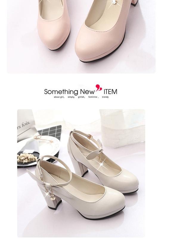 Product Introduction of Spring 2024 New Korean Style Sweet Low-Cut Pumps Women's Mid Heel Chunky Very High Heel Shoes with Buckle All-Matching Women's Fashion Shoes 20