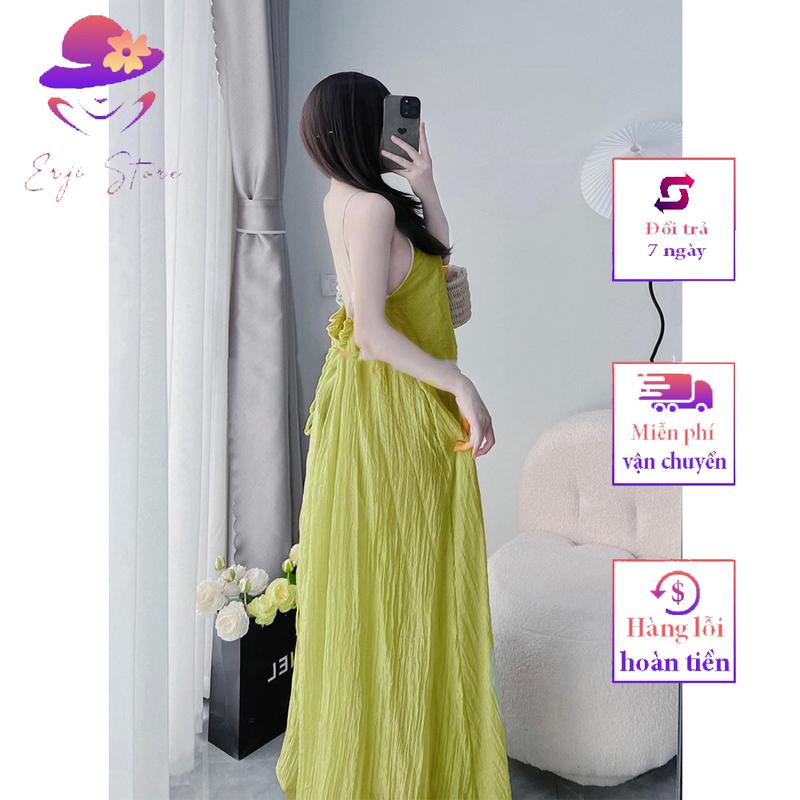 Váy maxi cổ yếm form dài túi 2 bên dây rút lưng điều chỉnh Nữ Dress Women