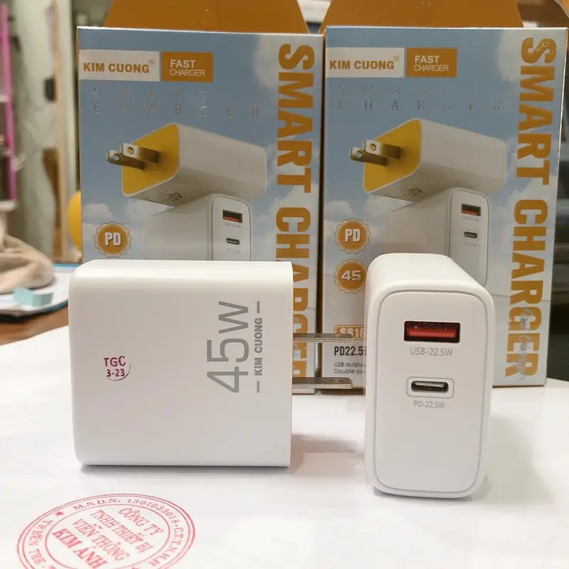 Cóc sạc nhanh Kim Cương S816 45W, hỗ trợ 2 cổng sạc ( USB và Type C), củ sạc nhanh tốt 1