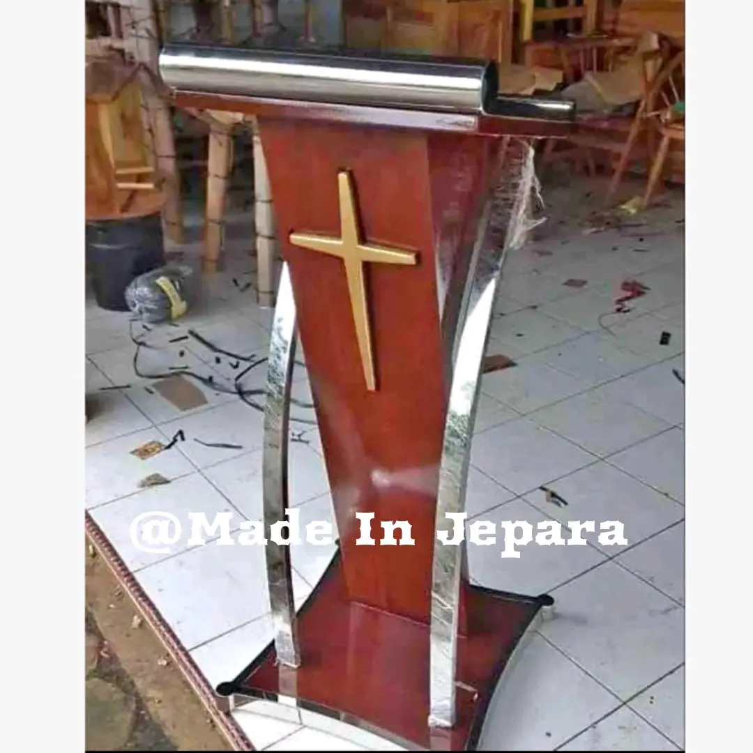 Mimbar Podium Gereja Minimalis Stainless Mewah Jati