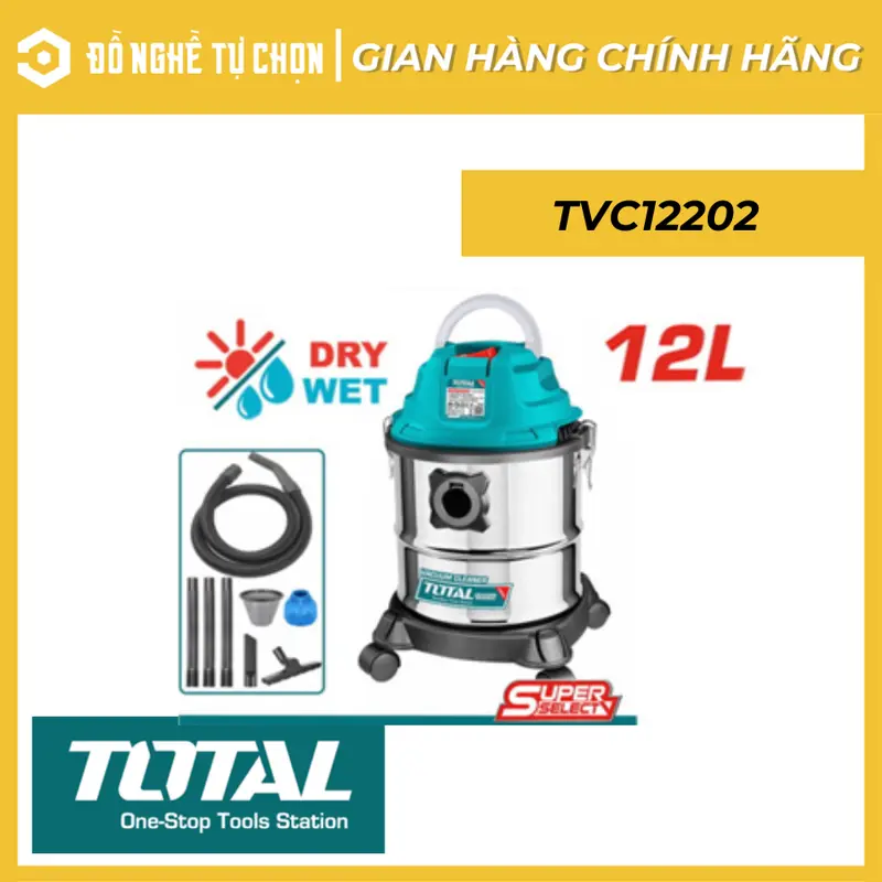 Máy hút bụi 12L-1000W Total  TOTAL TVC12202- CHÍNH HÃNG GIÁ TỐT Làm Sạch 0