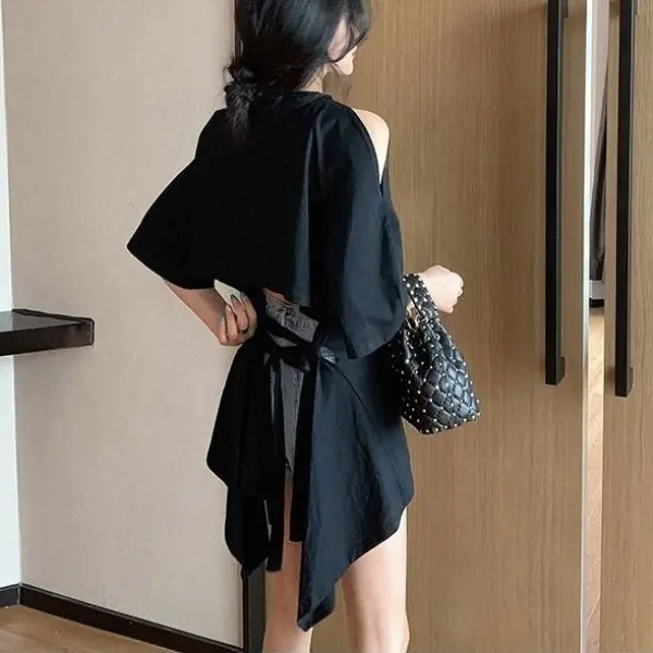 Áo Phông Ngắn Tay Trễ Vai Thiết Kế Ngoại Cỡ (150,00kg), Dành Cho Phụ Nữ Và Trẻ Em Gái, Hàng Mới Về Mùa Hè, Bất Đối Xứng Và Mỏng, Giấu Bụng, Ngoại Cỡ, Áo Bé Gái