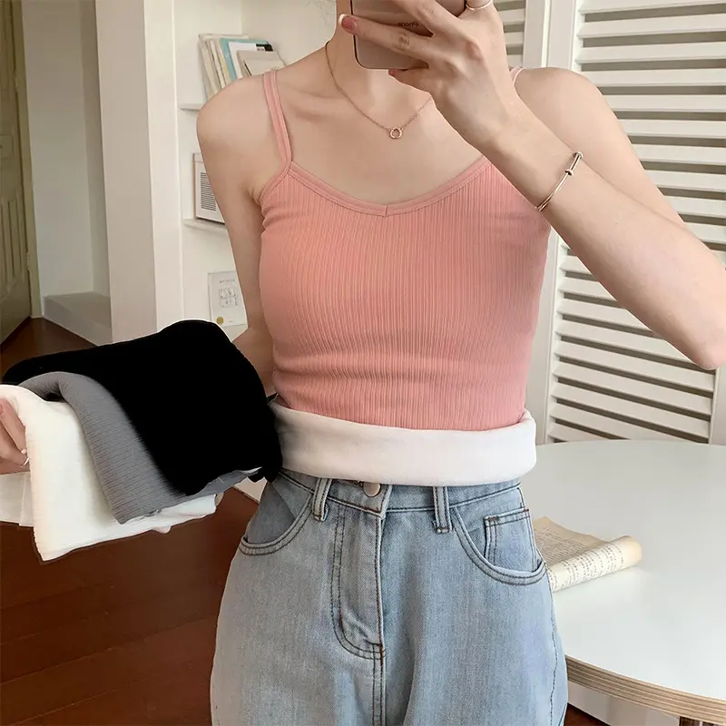 Solid Color Velvet Thermal Vest Underwear Bandeau Brushed Lightweight and Wearable High Elastic Strap Thermal Underwear for Women