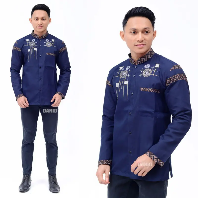 Kemeja koko lengan pendek pria dewasa motif kombinasi bordir bahan katun 8