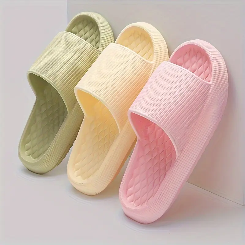 , Women's EVA Slippers, Striped Pattern, Soft Sole Anti-Slip, Comfortable Home Shoes, Silent Bath Footwear, Spring Season, Solid Color Design, Seasonal Footwear | Casual House Shoes | Textured Grip Slippers 8