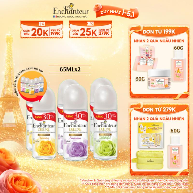 DUY NHẤT 1-5.1 HÀNG TĂNG DUNG TÍCH Combo 2 Lăn Khử Mùi Dưỡng Da dành cho nữ Enchanteur Deluxe Charming Sensation Delightful 65ml