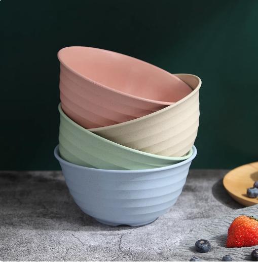 4 cái/bộ rơm lúa mì bát tròn hộ gia đình bát salad Bát thân thiện với môi không thể phá vỡ trẻ em rơm lúa mì bát đặt bát nhỏ 0