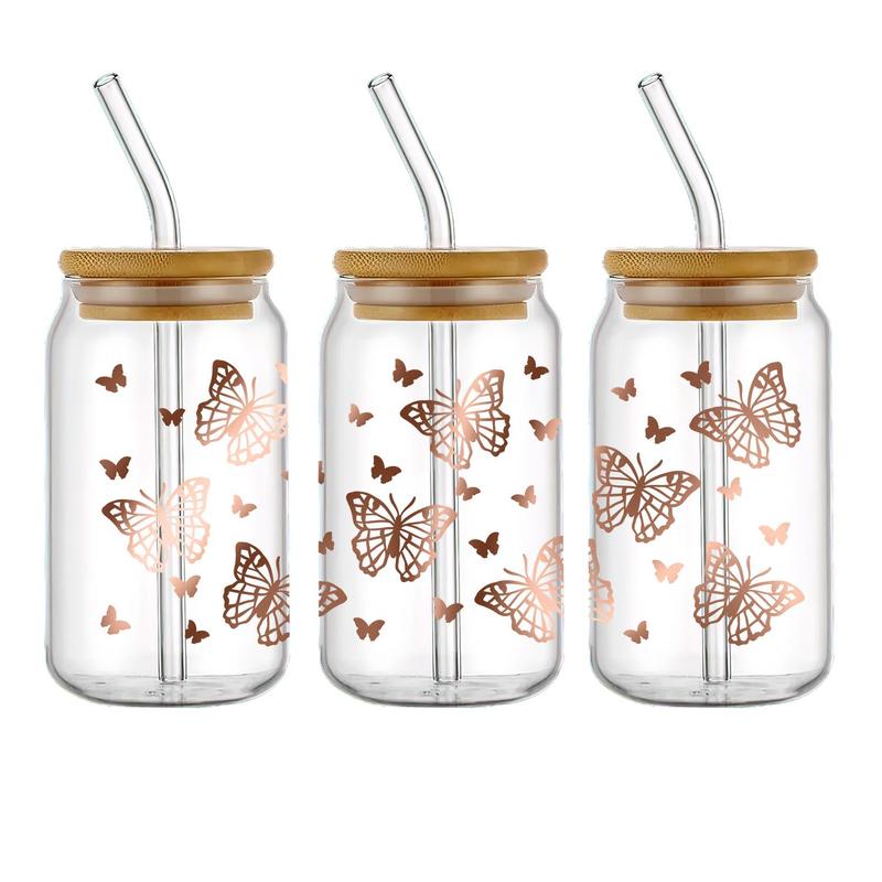 Tulip Flower & Butterfly Pattern Transfer Sticker, 6 Counts/set Waterproof UV DTF DIY Wraps Transfer Stickers, DIY Decorative Sticker for Glass Bottles 4