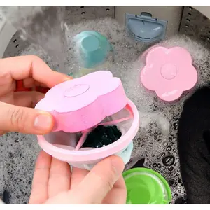 (Praktis) Filter Bag Bentuk Bunga Kantong Saringan Mesin Cuci Polyester 9,5 x 14,5 cm Biru & Merah Muda untuk Menyaring Kotoran Rambut Serat Baju