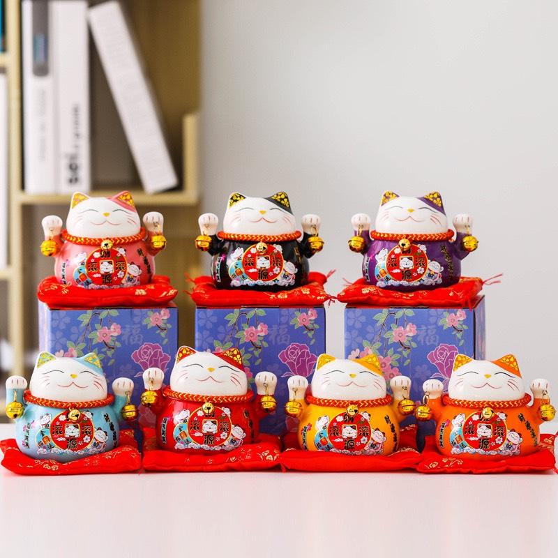  Mèo Thần Tài Đút Tiết Kiệm Mini 10cm Nhiều Màu Kèm Gôi Đỏ Decor Phòng Trang Trí Nhà Cửa 