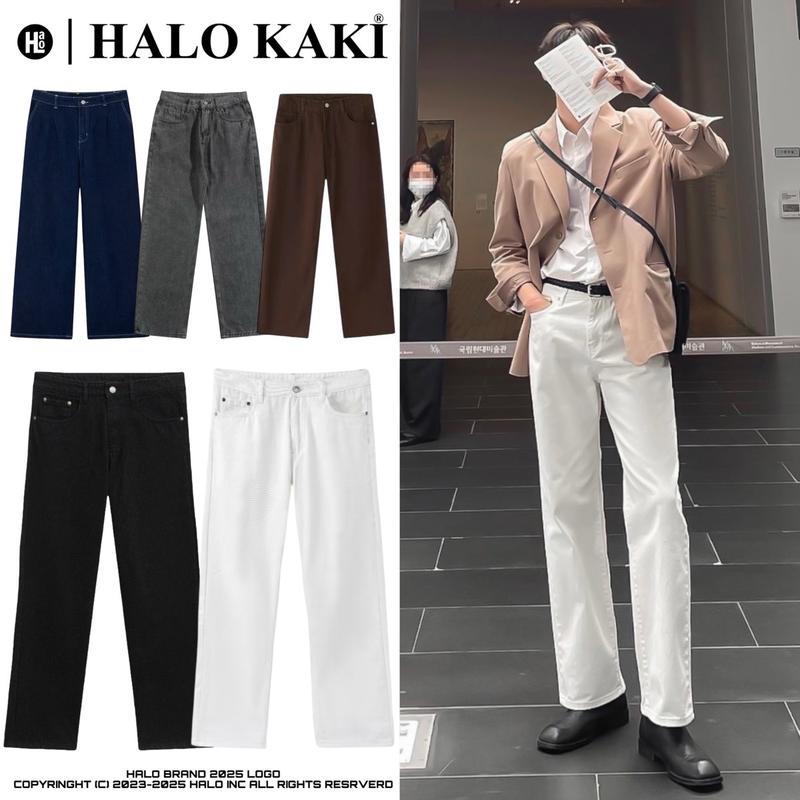 JEANS TRẮNG/ĐEN/NÂU/XANH BAGGY - QUẦN JEANS/KAKI (FORM BAGGY) ỐNG RỘNG CHẤT DÀY BASIC UNISEX -  [HALO KAKI] Trễ lưng Menswear Nam Pants Cargo Có Túi Denim