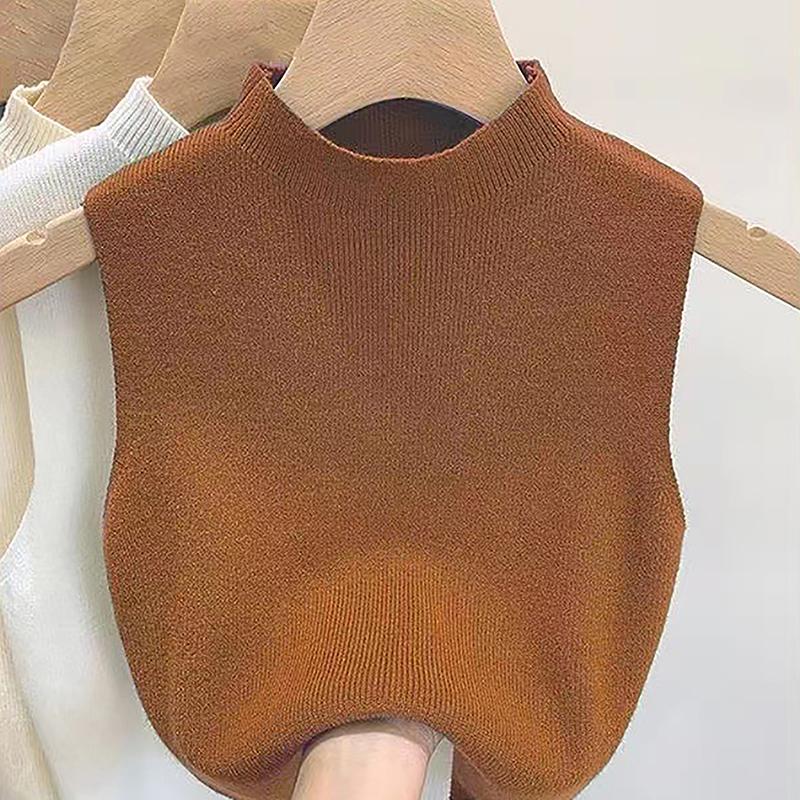 Áo Ba Lỗ Dệt Kim Nửa Cổ Lọ Cho Nữ Thời Trang Mùa Hè Thường Ngày Màu Trơn Không Tay Áo Vest