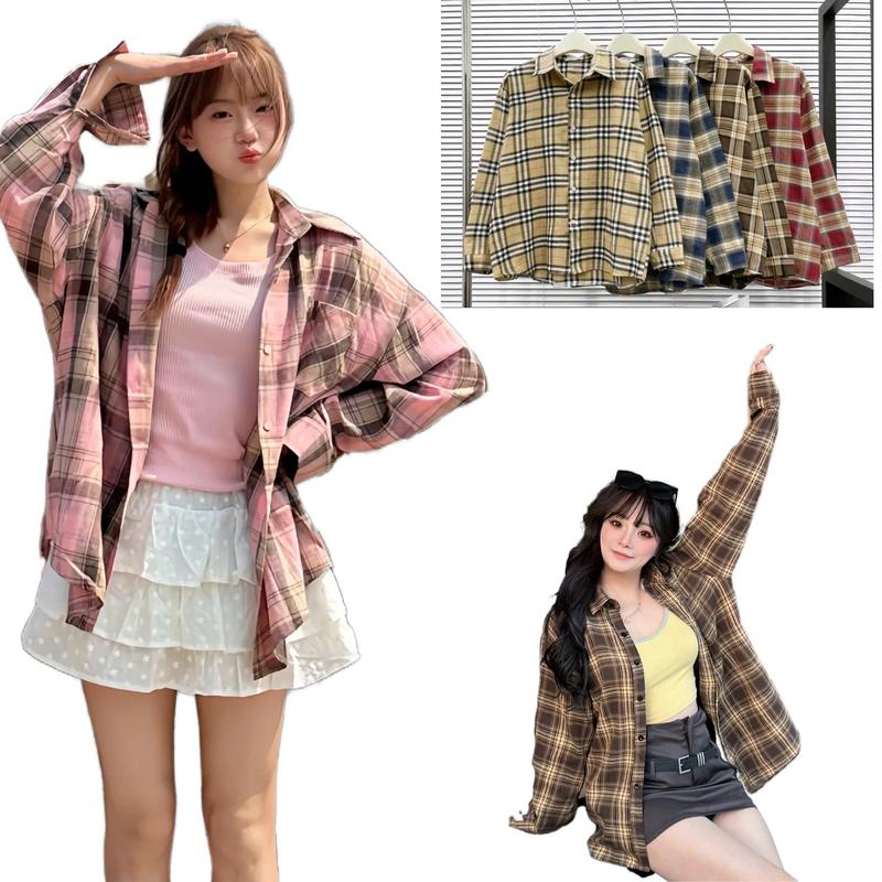 SƠ MI KẺ Ô FREESIZE FORM RỘNG 40-65KG CHỐNG NẮNG Áo Nữ Women Top so miki so mikie Voi aosominu